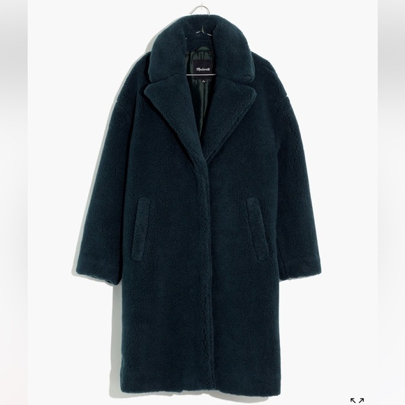 Madewell (Re)sourced Sherpa Teddy Coat NC578 Womens Medium Green Boucle Plush - Picture 5 of 11